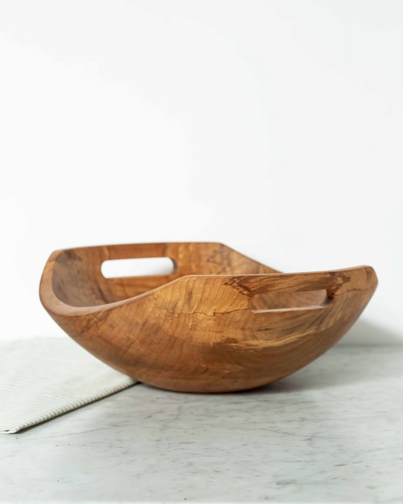 wood bowl with handles