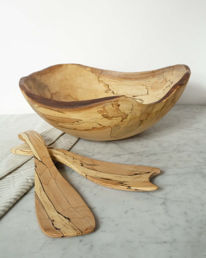 spalted maple bowl and tossers
