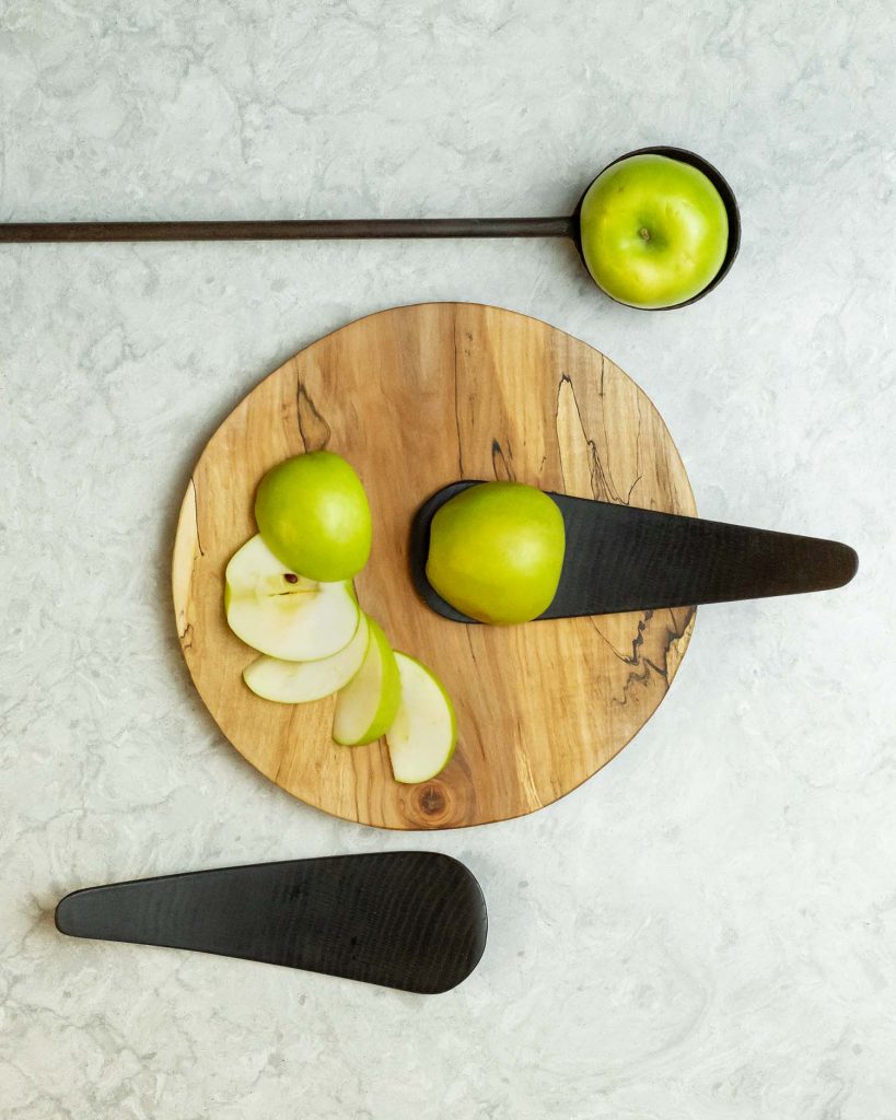 round wood cutting board and servers