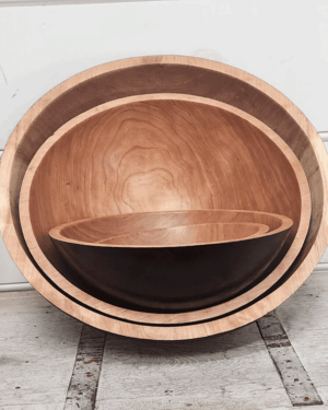Large Two-Tone Cherry Wooden Bowl (15")