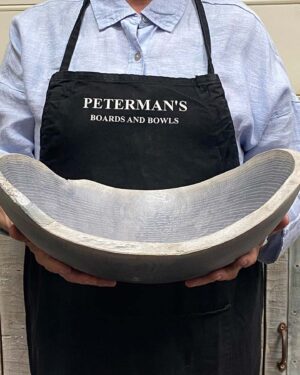 Large 15-inch driftwood oak oval, live edge wooden bowl, rustic live edge design, food safe for kitchen and dining.