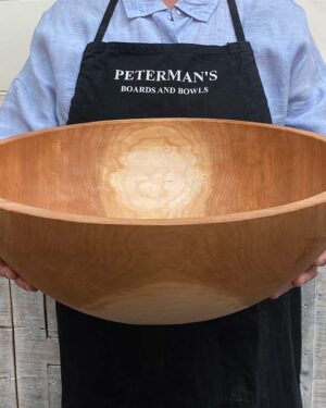 Extra large 18-inch cherry wooden bowl, classic round design, food safe centerpiece or salad bowl.