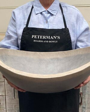 Extra large 18-inch driftwood oak oval, live edge wooden bowl, rustic hand-turned, food safe for serving and décor.