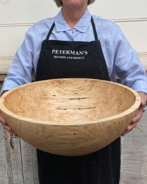Extra large 18-inch spalted maple round wooden bowl, natural artistic grain, food safe for salad or display.