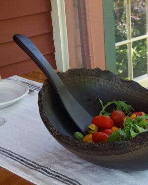 Large Live Edge Black Ebonized Oak Bowl (15")