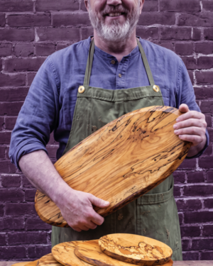 Large, Live Edge Oval Spalted Maple Wooden Cutting Board (21” × 11”)