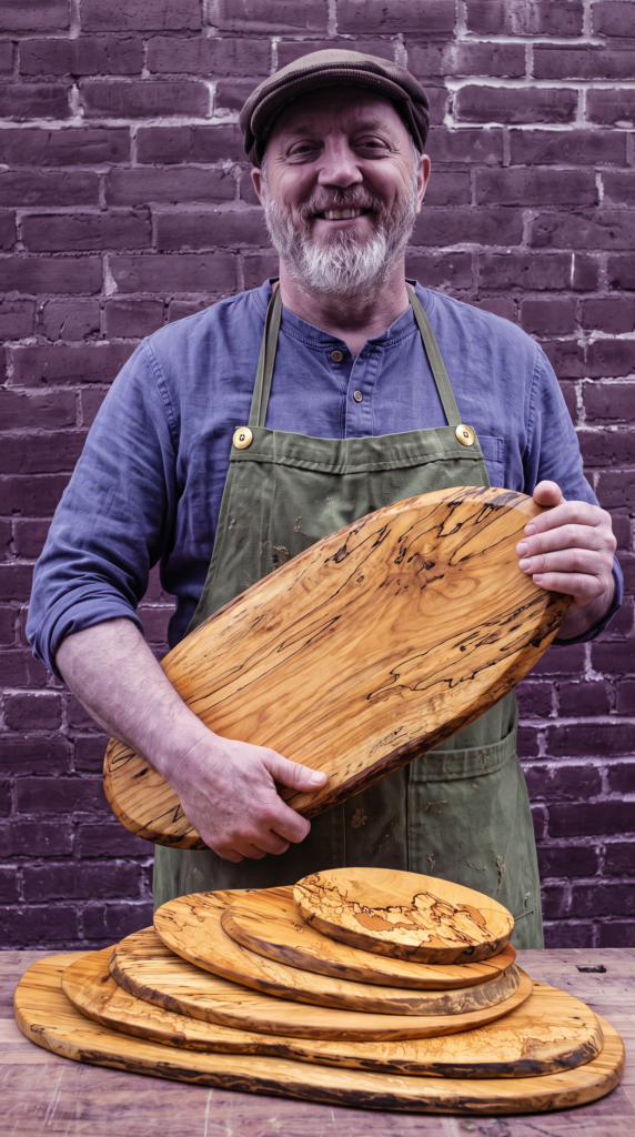 Large, Live Edge Oval Spalted Maple Wooden Cutting Board (21” × 11”)