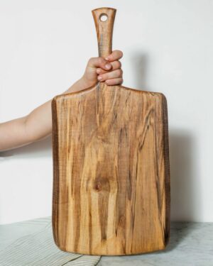 Small, Live Edge, Ambrosia Maple Wooden Cutting Board with Handle (15”)