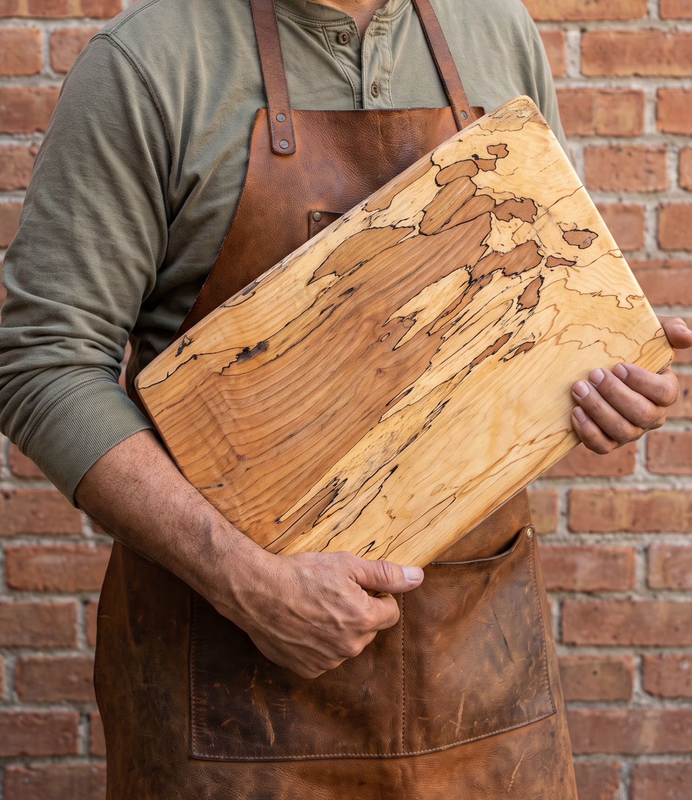 Extra-Large, Spalted Maple Rectangular Natural Edge Wooden Cutting Board (18” × 10”)