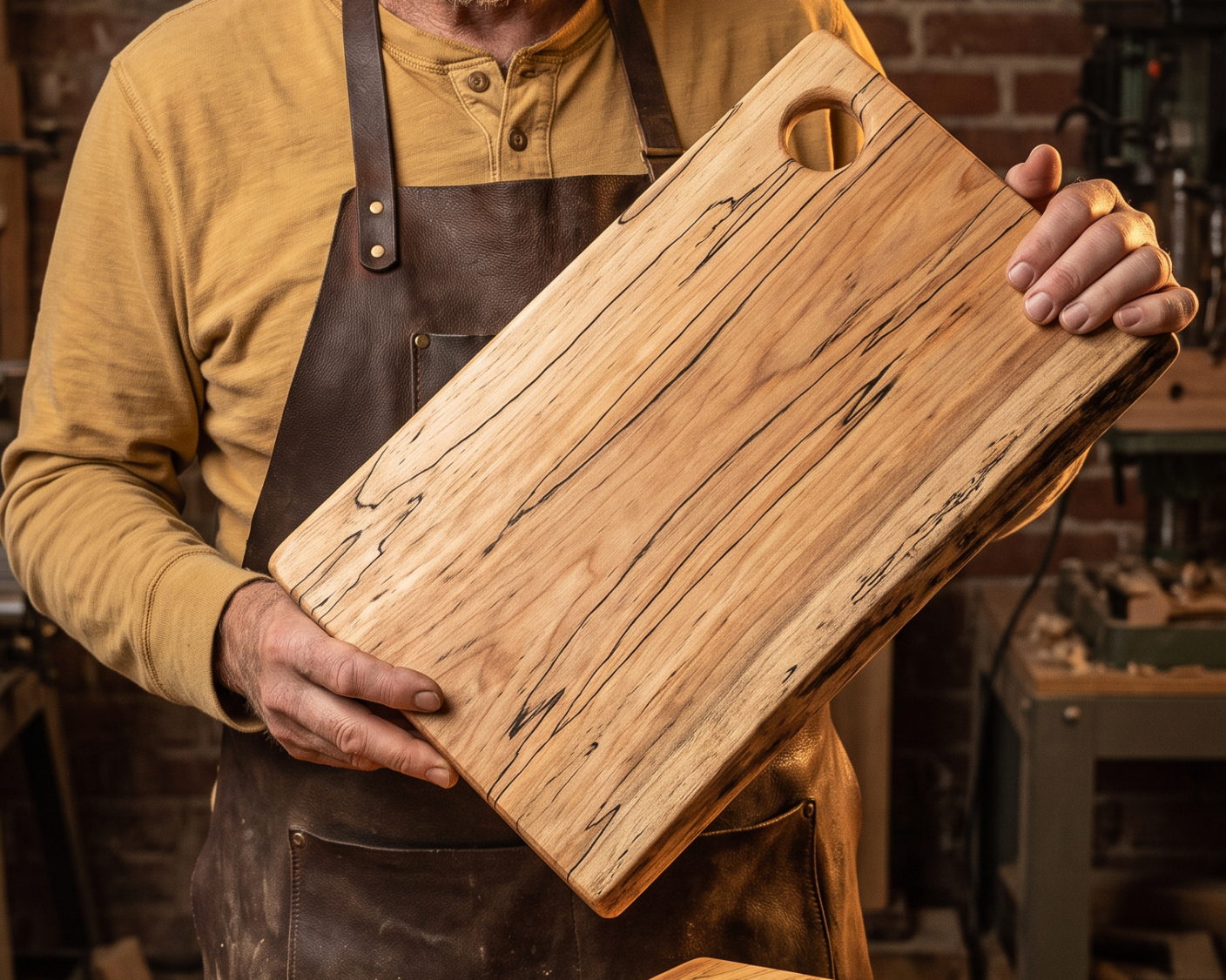 Large, Spalted Maple Rectangular Natural Edge Wooden Cutting Board (15” × 9”)