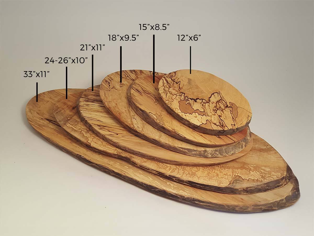Jumbo, Live Edge Oval Spalted Maple Wooden Cutting Board (33” × 11”)