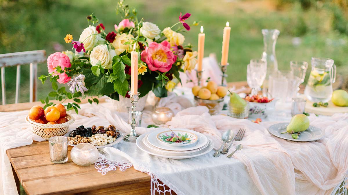 an outdoor table set up showcasing Spring table setting ideas